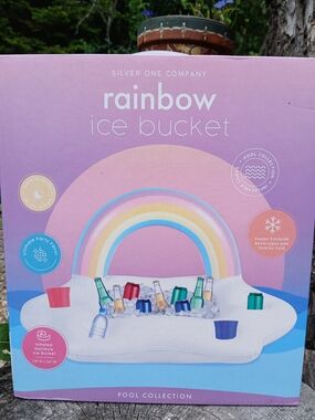 Rainbow Ice Bucket - Pastel Rainbow Inflatable Party Cooler Silver One Pool